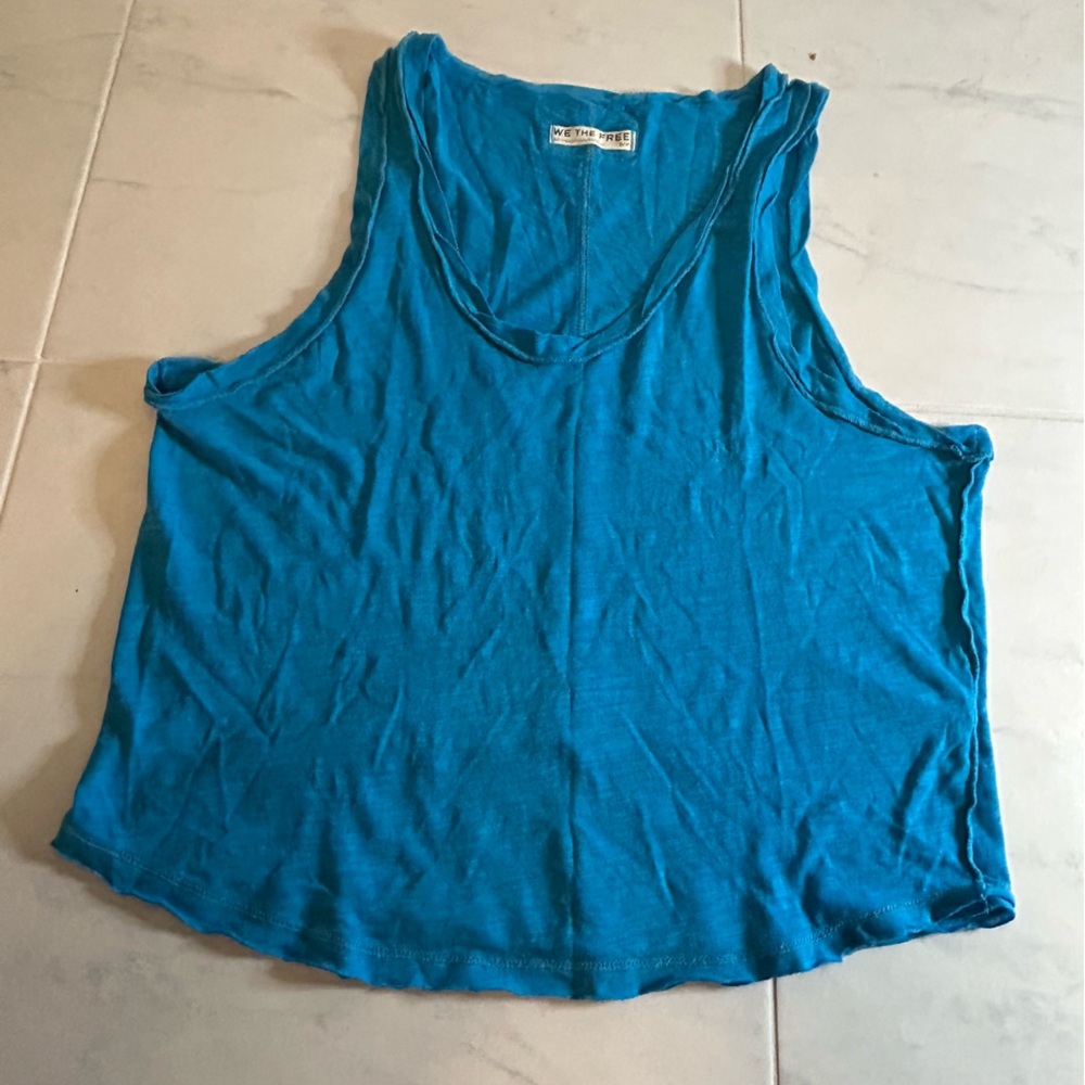 We The Free Vibrant Blue Tank Top. Raw edges. EUC!
